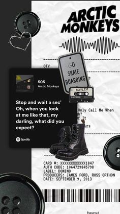 an ad for arctic monkeys with some buttons on it