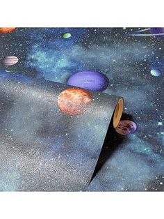 an image of a space themed wallpaper with planets and stars in the sky on it