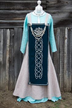 Viking Dress Pattern, Beige Apron, Viking Fashion, Ice Forest, Viking Apron, Viking Apron Dress, Viking Embroidery, Celtic Dress, Viking Garb