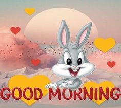 a cartoon bunny with hearts and the words good morning