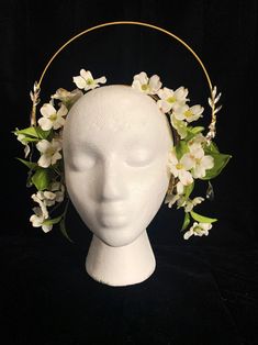 Floral Halo - Etsy Floral Halo Crown, Head Garland, Tiara Floral, Fairy Headpiece, Fantasy Crown, Green Led Lights, Halo Crown, Swarovski Pendant, Flower Halo