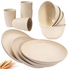 PRICES MAY VARY. 🍛Wheat Straw Dinnerware Set: You will receive wheat straw dinnerware sets(12pcs), including 4 piece 9.6 inch plates, 4 piece 6.5 inch bowls, and 4 piece 1.96 x 4.1inch (12 fluid ounce) cups. Perfect for parties, camping, and everyday meals and drinks at home, school, and outdoors. 🥗High Quality: The plates and bowls sets are made of high quality material, 100% BPA-free. It is recyclable, reusable and a sustainable alternative to foam, disposable or pure plastic products. 🥃Lig Plastic Dinnerware Sets, Plastic Dinnerware, Plates And Bowls Set, Plastic Products, Wheat Straw, Everyday Meals, Cups Set, Dish Racks, Plastic Plates