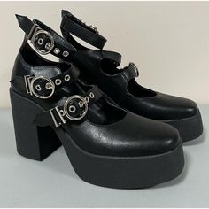 Dolls Kill X Lamoda ‘Thriller’ Platform Mary Jane Oxfords Mules Heels Shoes Size 8 Heel Height: 3 In. #Dollskill #Maryjanes #Heels #Goth #Shoes Mules Heels, Dolls Kill Shoes, Goth Shoes, Platform Mary Janes, Heels Shoes, Mule Clogs, Dolls Kill, Womens Oxfords, Mules Shoes