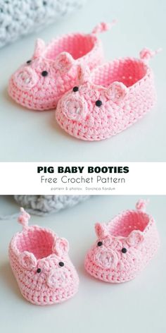 crocheted baby booties with the words free pattern on top and below it