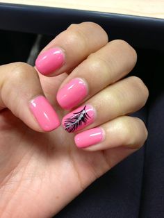 Nail Designs With Diamonds On One Finger Fortunately, we're not alone Pink Shellac Nails, Pink Shellac, Manicure Shellac, Diamond Nail Designs, Nails With Design, Ring Finger Nails, Feather Nails, Hot Pink Nails, Finger Nail Art