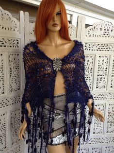 Fringed Shawl For Party, Bohemian Party Scarves For Spring, Elegant Fall Shawl With Tassels, Hand Knitted Winter Wraps, Elegant Winter Shawl With Tassels, Elegant Tasseled Shawl For Winter, Elegant Blue Shawl For Fall, Elegant Summer Festival Shawl, Elegant Blue Fall Shawl