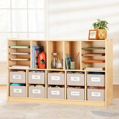 G80319 EdQ Shelves and 10 Bin Storage Unit Natural Env Main Teacher Storage, Cubby Bins, Cube Storage Organizer, Toy Shelf, Bin Storage, Toy Shelves, Classroom Storage, Wooden Cabinet, Wooden Bookcase