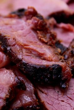 closeup of sliced meat on a plate