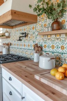 the kitchen counter is clean and ready to be used as an appliance for cooking