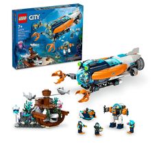 the lego city submarine set is in its box and ready to be played by children