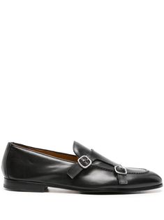 black calf leather piped-trim detailing double buckle fastening round toe branded leather insole leather outsole stacked heel Monk Shoes, Stacked Heel, Shoes Black, Calf Leather, Black Shoes, Buckle, Trim, Heels, Leather