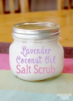 Homemade Lavender Coconut Oil Salt Scrub •2 cups coconut oil (maybe 1cup) •1 cup Epsom salt •20 drops Lavender essential oil Coconut Oil Salt Scrub, Health Coconut Oil, Organic Virgin Coconut Oil, Coconut Oil Uses, Salt Scrub