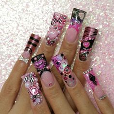 Acrylic Duck Nails, Y2k Duck Nails, Duck Nails Acrylic, Nails Duck, Flare Nails, Black Acrylic Nails