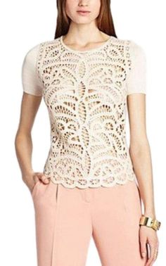 Lace Crochet Silk Blend Top BCBGMAXAZRIA Chevron Outfit, International Clothing, Beige Silk, Crochet Lace Top, Luxury Women Fashion, Lace Crochet, Top Sales, Lace Tops, Crochet Lace