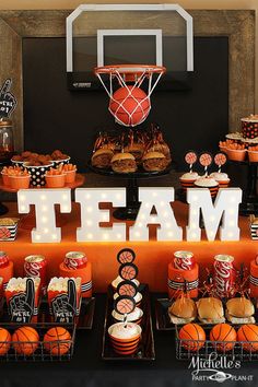 a basketball themed party with cupcakes and treats