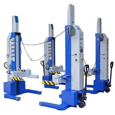 three different types of hydraulic jacking machines with wheels on each one side and the other two