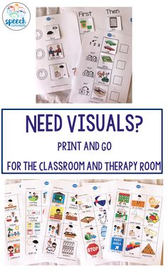 a poster with words that read need visual? we have you covered, print and go for the classroom and therapy room