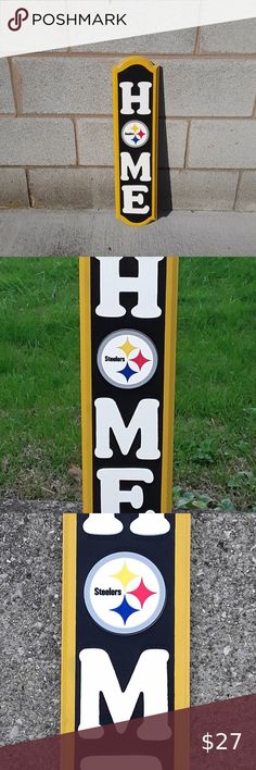 PITTSBURGH STEELERS "HOME" Wood Decor Sign | Pittsburgh Gifts | Birthday Gift Wood Decor Signs, Pittsburgh Pride, 4 Logo, Porch Light, Steeler Nation, Home Wood, Porch Lighting, Gifts Birthday