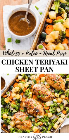 chicken teriyaki sheet pan with broccoli, carrots and other vegetables