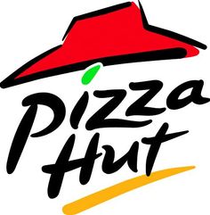 the logo for pizza time with a red hat on top