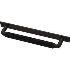 a black metal shelf with a handle on it