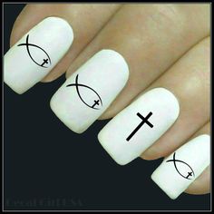 Bible Verse Nail Art, Christian Acrylic Nails, Nails With A Cross Design, Jesus Nails Designs, Nails With Cross Design, Symbol Nails, Church Nails