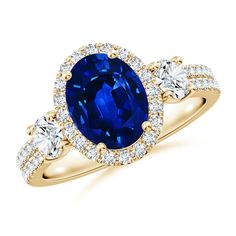 an oval blue sapphire and diamond ring