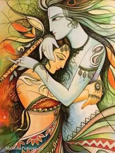 a painting of two women hugging each other