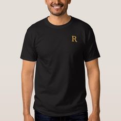 Custom Mens Embroidered Faux Gold Monogram T-Shirt Embroidered Number, Number Shirt, Monogram T Shirts, Creative Gifts For Boyfriend, Custom Printed Shirts, Gold Monogram, Embroidered Tshirt, Monogram Initials