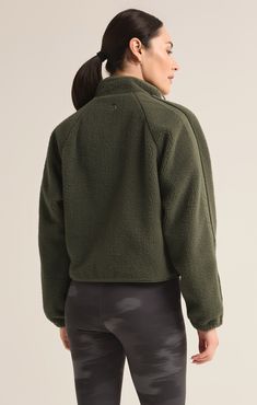 Elevate your activewear wardrobe with this cropped sherpa jacket, designed with a stand collar and sleek piping detail. The midweight plush fabric, snap closure, and welt pockets offer both warmth and practicality, making it a go-to layer for cooler days. Z SUPPLY Activewear Women's High Altitude Sherpa Bomber Jacket, Winter Green, Large Cropped Sherpa Jacket, Sweat Sets, Winter Green, Long Puffer Jacket, Leopard Print Pants, Short Loungewear, Knit Bottom, High Altitude, Plush Fabric