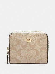 Coach Women's Small Zip Around Wallet Light Khaki Chalk F30308 Signature coated canvas Two credit card slots Bill compartment Zip coin pocket Zip-around closure Outside slip pocket 4 1/2" (L) x 3 3/4" (H) x 3/4" (W) Shoulder Bag Outfit, Coach Coin Purse, Luxury Bags Collection, Cute Wallets, Card Case Wallet, Coin Purse Wallet, Fancy Bags, Coach Outlet, Coach Wallet