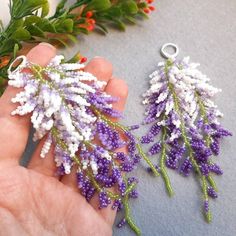 Dangling Beaded Earrings, Flower Fringe Earrings, Beaded Wisteria, Diy Wisteria, Crochet Wisteria, Wisteria Earrings, Purple Beaded Jewelry, Purple Beaded Earrings, Dangle Bead Earrings