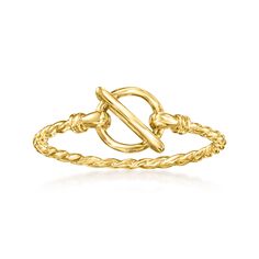 Ross-Simons - 14kt Yellow Gold Twisted Rope Toggle Ring Size 8. RS Pure. Modern designs that complete your outfit and complement your personality. Simply styled to showcase a chic toggle, this dainty 14kt yellow gold twisted ring is an understated standout. 1/4" wide. 14kt yellow gold twisted rope toggle ring. Essential Jewelry, Twisted Ring, Jewelry Styles, Twist Ring, Jewelry Essentials, Contemporary Style, Jewelry Watches, Jewelry Rings, Ring Size