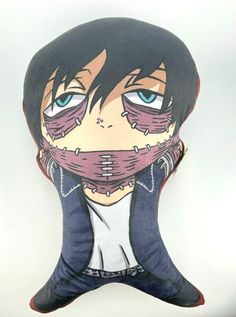 an anime character mask with blue eyes and black hair