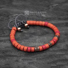 Handcrafted bracelet made with 6mm orange and light red ceramic Mykonos beads featuring rose gold plated 925 silver spacer beads with black CZ Diamond stones. It's adjustable, utilizing a sliding knot made with macrame cord and is easy to put on and take off by yourself. Ceramic beads are handmade and have unique patterns with vibrant colors. You may have a piece created just for you. Please send message for custom orders. I can create a bracelet as you wish and send you the photos before you pu Orange Bohemian Beaded Bracelets With 8mm Beads, Adjustable Orange Beaded Spiritual Bracelet, Orange Spiritual Beaded Bracelets, Spiritual Orange Adjustable Beaded Bracelets, Adjustable Orange Spiritual Beaded Bracelet, Adjustable Orange Bracelets With 8mm Beads, Orange Bracelets With Wooden Round Beads, Red Wooden Bead Bracelets, Adjustable Orange Beaded Bracelets With 8mm Beads