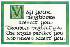 a green and white card with the words, my your neighborss respect you troubles protect you