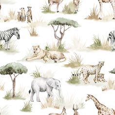 an animal themed wallpaper with zebras, giraffes and other animals