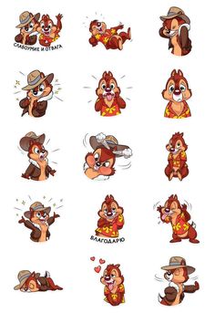 cartoon character stickers with different expressions and characters in the same style, including an image of