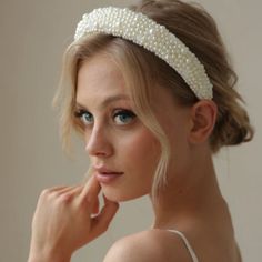 This Chunky Pearl Headband Is Lined With Cream Velvet. Love Bridal Boutique, Floral Headband Wedding, Flower Headband Wedding, Floral Headpiece Wedding, Bridal Flower Headband, Target Hair Products, Thick Headbands, Pearl Bridal Headband, Wedding Hair Headband