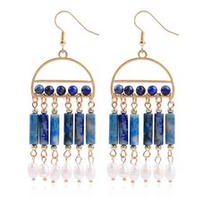 Beaded Chandelier Earrings, Metal Clay Jewelry, Lapis Lazuli Gemstone, Beaded Tassel Earrings, Handmade Earrings Beaded, Natural Stone Beads, Beaded Chandelier, Beaded Hoop Earrings, Pendant Design