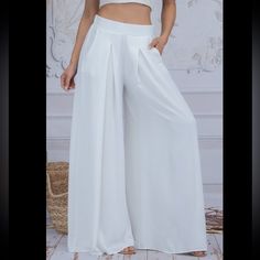 A Brand New Boutique Item. Multiple Colors & Sizes Available. White Solid Color Pants For Spring, Chic White Wide Leg Pants, White Full-length Wide Leg Pants For Day Out, White Wide Leg Pants For Day Out, White Full Length Wide Leg Pants For Day Out, White Stretch Wide Leg Pants With Pockets, Chic White Wide Leg Pants With Pockets, Elegant White Solid Color Pants, White Wide Leg Pants With Pockets For Day Out