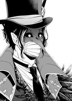 a drawing of a man with a top hat and tie wearing a face mask while looking at the camera