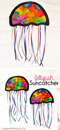 the jellyfish suncather craft is made with construction paper