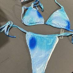 Nwt Shein Blue Velvet Bikini Blue Fitted Beachwear Swimwear, Fitted Blue Swimwear For Beach Season, Light Blue Stretch Swimwear For Party, High Cut Swimsuit, Cheeky Bikinis, Blue Velvet, Womens Swim, Color Blue, Velvet