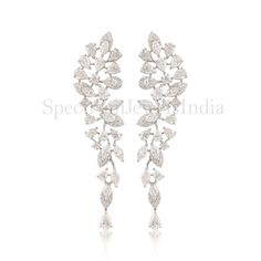 Natural H/SI Diamond Leaf Dangle Earrings 14k White Solid Gold Wedding Jewelry Brides Gifts, Chandelier Earrings Wedding, Diamond Earrings Wedding, Wedding Earrings Chandelier, Diamond Chandelier Earrings, Diamond Chandelier, Round Diamond Earrings, Gold Chandelier Earrings, Bridal Diamond Jewellery