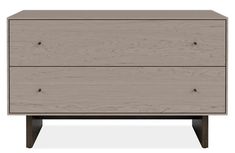 a wooden dresser with two drawers on one side and an open drawer on the other