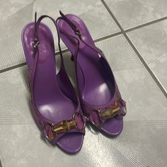 Super Cute Heels With Flower Canvas Detail In Moderately Worn Condition Designer Purple Open Toe Heels, Designer Purple Heels For Spring, Cute Heels, Flower Canvas, Gucci Mules, Gucci Shoes, Vintage Gucci, Shoes Women Heels, Shoes Heels