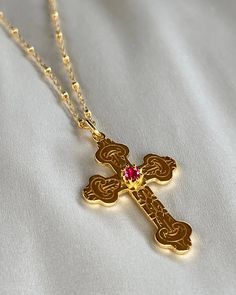 Gold Crucifix Necklace For Wedding, Gold Pendant Cross Necklace For Wedding, Elegant Engraved Cross Necklace For Anniversary, Valentine's Day Wedding Cross Jewelry, Yellow Gold Crucifix Cross Necklace For Wedding, Yellow Gold Crucifix Necklace For Weddings, Wedding Cross Pendant Necklace With Engraving, Yellow Gold Cross Pendant Necklace For Weddings, Wedding Yellow Gold Cross Pendant Necklace