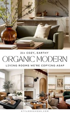 the living room is clean and ready to be used as an organic modern home decor