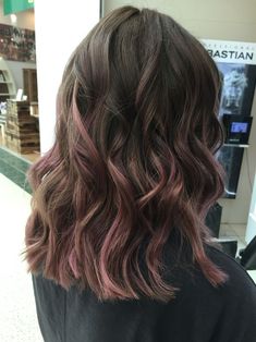 Subtle Pink In Hair, Dusty Pink Highlights Black Hair, Mauve Highlights On Dark Hair, Purple Peekaboo Balayage, Pink Bayalage Hair Brunette, Ashy Pink Hair Balayage, Subtle Pink Highlights Brunette, Dusky Pink Hair